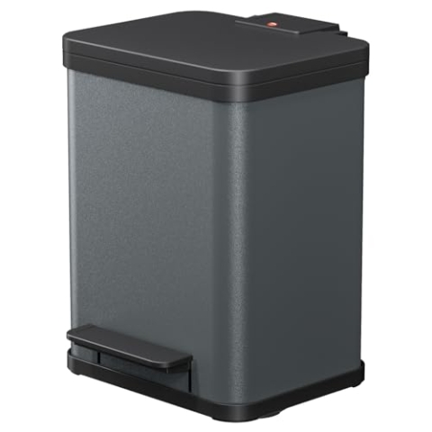 Hailo Öko uno Plus M Tret-Mülleimer - freistehender 17 Liter Abfallsammler aus Stahlblech für die Küche - Küchenabfalleimer mit soft close Deckel - Müllbehälter mit Fußpedal - Dunkelgrau