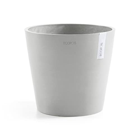 Ecopots Blumentopf Amsterdam mit Bewässerung Weiß Grau - Durchmesser Ø 50 cm rund groß - Pflanzentopf aus Recycling Kunststoff - Übertopf mit Wasserversorgung modern für Indoor und Outdoor