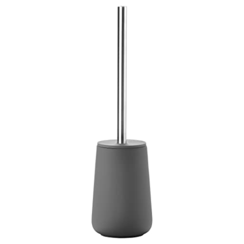 Zone Denmark Nova Toilettenbürste, Klobürste aus Porzellan und Edelstahl, WC Bürste mit Bürstenhalter, Soft-Touch-Beschichtung, Durchm. 10,3 cm, Höhe 37 cm, Grau