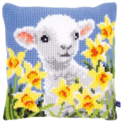 VERVACO Kreuzstich Stickpackungen Kissen Stickerei Set Anfänger Vorgedruckt Lamm DIY Set Kreativ Set Für Erwachsene Dekoratives Kissen ca. 40 x 40 cm Bastelset Handwerker Haus Dekoration