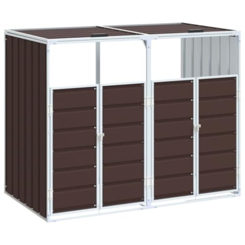 vidaXL Mülltonnenbox für 2 Tonnen Braun 144x81x113 cm Stahl, 2er Mülltonnenbox, Box Mülltonnen, Garten Mülltonnenbox, 3er Mülltonnenbox