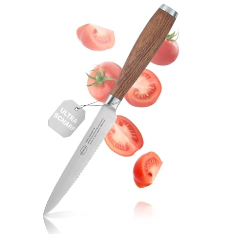 RÖSLE Universalmesser mit Wellenschliff Masterclass 12 cm - Hochwertiges und scharfes Küchenmesser, ideal zum Schneiden von Obst und Gemüse, Schneidemesser mit ergonomischem Griff aus Walnussholz