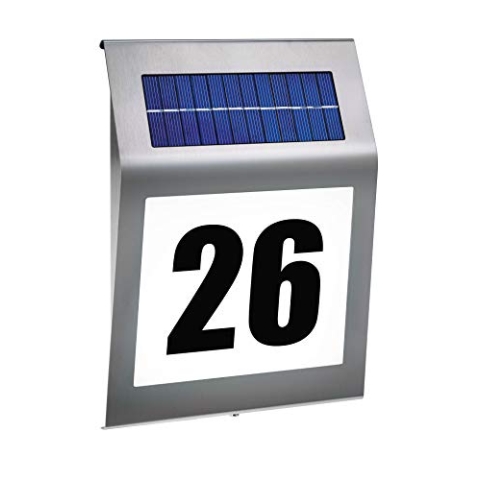 Esotec Hausnummer beleuchtet Solar STYLE | DUO COLOR Hausnummernschild Dämmerungsschalter außen | LED-Außenleuchte Wandleuchte aussen Hausnummernleuchte | EDELSTAHL METALL IP34 wetterfest 102031