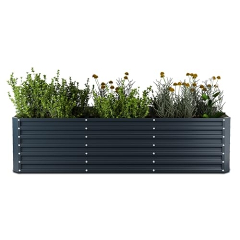 blumfeldt High Grow Straight Hochbeet, 1.440 L Rechteck Aus Galvalume-Stahl Für Blumen, Kräuter & Gemüse – Rostbeständig, Offene Bodenstruktur, Einfacher Aufbau