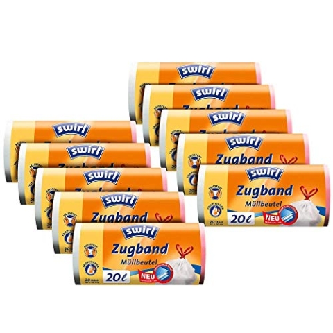10er SET - Müllbeutel a 20 Liter Swirl® mit Zugband / Mülltüte