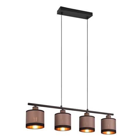 Reality Leuchten Pendelleuchte Davos R31554041, Metall Schwarz matt, Schirme Stoff Taupe/Schwarz/goldfarbig, exkl. 4x E14