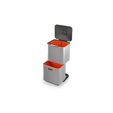 Joseph Joseph IntelligentWaste Totem Max 60 Mülltrennsystem – Küchen Abfallbehälter mit separater Recycling-Einheit, inkl. Biomüll-Caddy, 60 Liter – Edelstahl, Rostfreier Stahl