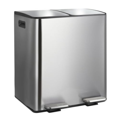 Spirella Mülleimer Mülltrennsystem 40 L (2x20 Liter) mit Inneneimer große Abfallbehälter Abfalleimer Treteimer Edelstahl Absenkautomatik - Silber