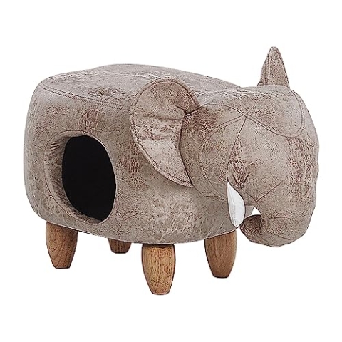 Beliani Praktischer Hocker für Kinder und Tiere in Elefanten-Form hellgrau Lederoptik mit Höhle Jumbo