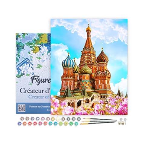 Figured'Art Malen Nach Zahlen Erwachsene Mit Rahmen Basilius-Kathedrale - Paint by Numbers Basteln DIY Bastelset 40x50cm Leinwand gespannt auf Holzrahmen