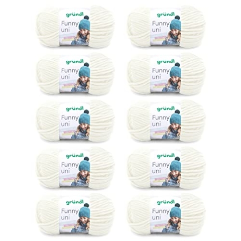 Gründl Wolle Funny uni - weiche Chenille Wolle zum Häkeln - Chenillegarn aus 100 % Polyester, 10 Knäuel (100 g/ 120 m, Nadelstärke: 5-6) - Creme