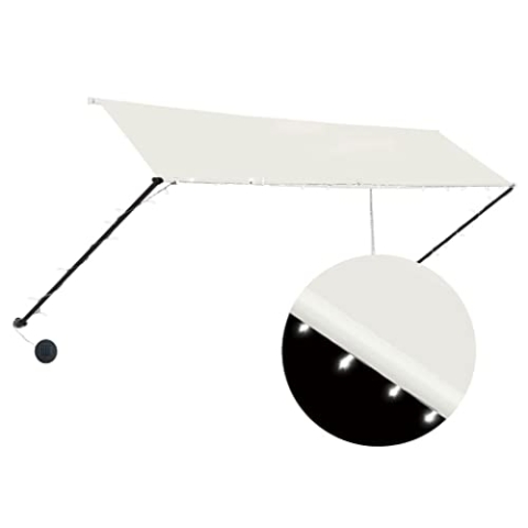 vidaXL Markise, Klemmmarkise mit LED Einziehbar, Sonnenschutz für Fenster Terrasse Balkon, Balkonmarkise Fallarmmarkise Fenstermarkise, 350×150cm Creme