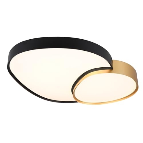Trio Leuchten Deckenleuchte Rise 647519280, Metall Schwarz matt/Goldfarbig, Schirm Kunststoff Weiß, inkl. 45 Watt LED, Fernbedienung, Dimmbar, Lichtfarbe einstellbar