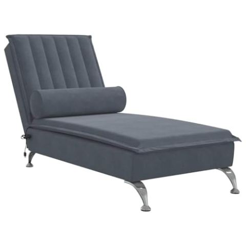 vidaXL Massage Chaiselongue mit Nackenrolle, Liegesessel mit Sperrholzlatten Metallbeine, Relaxliege für Wohnzimmer, Liegestuhl, Dunkelgrau Samt