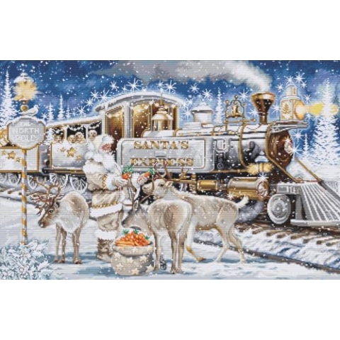 Luca-S Kreuzstich Stickpackung Santas Express Weiß Zählmuster, Multifarbig