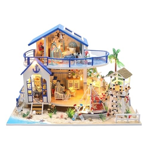 Crafts&Co® Miniatur Strandhaus | DIY Papiermodell | Detailliertes Bastelprojekt für Anfänger | 398 Teile | Bastelspaß für Jung und Alt | Mehrfarbig