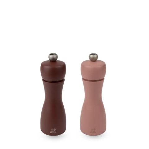 Tahiti Duo PEUGEOT - Pfeffermühle + Salzmühle Tahiti Erde 15 cm + Pfeffer & Steinsalz - Klassische Mahlgradeinstellung - Aus PEFC-zertifiziertem Holz - Französiches Know-How - Kakao- & Haselnussbraun
