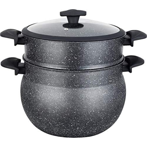 ROYAL SWISS Couscoussiere Kuskus Topf 8 Liter Damfgarer Couscous Glasdeckel ROT (Rot, 8)
