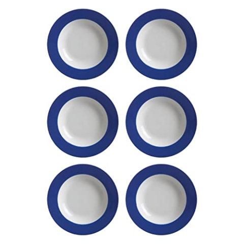 Ritzenhoff & Breker Doppio Suppenteller, 6er Set, Teller tief mit farbigem Rand, Essteller, Porzellan, Indigo Blau, Ø 22 cm, 063868
