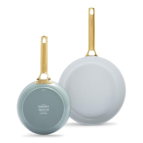 GreenPan Padova Harteloxierte Keramische Antihaft, 2-teiliges Bratpfannenset, 20 cm und 28 cm, PFAS-frei, Induktion, Goldgriff, Spülmaschinenfest, Backofenfest, Rauchblau