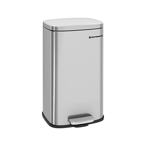 SONGMICS Mülleimer Küche, 30 Liter, Abfalleimer, Tretmülleimer, Küchenmülleimer mit Softclose-Deckel und Inneneimer, Treteimer, Stahl, silbern LTB03NL