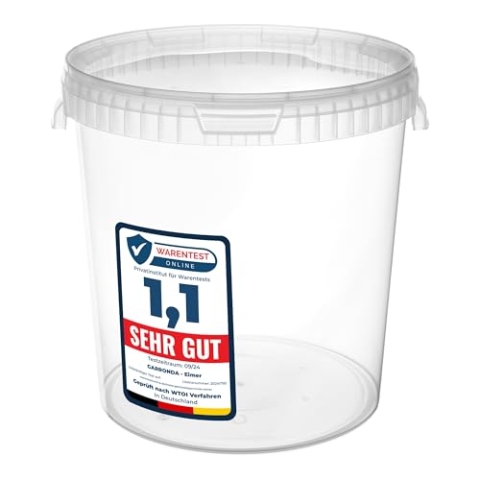 Garronda Eimer mit Deckel 30 L für die Lagerung von Lebensmittel- und Chemischen Produkten 10 Stück Transparent GD-0072