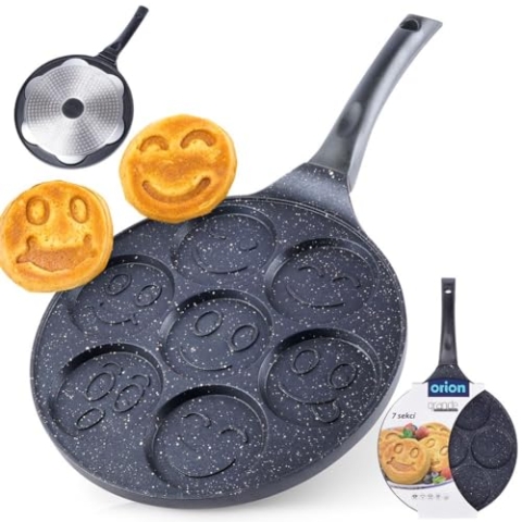 ORION Augenpfanne Ø 27 cm | Spiegelei-Pfanne für 7 Eier | Crepepfanne für Gas | fur Induktion, mit antihafte Beschichtung