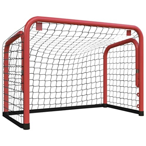 vidaXL Hockeytor, Eishockey Straßenhockey Tor mit Netz, Hockey Übungsnetz für Erwachsene Kinder, Hockey Trainingsnetz für Hof Rasen, Rot Schwarz Stahl Polyester