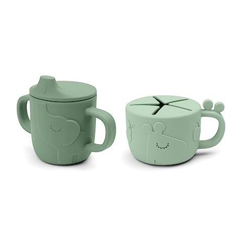 Done by Deer peekaboo spout/snack cup set - deer friends - grün