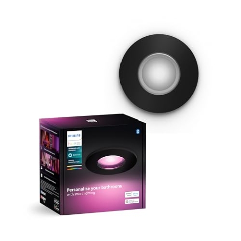 Philips Hue White & Color Ambiance Xamento Einbauspots 1-er Pack, dimmbare Badezimmerlampen für das Hue Lichtsystem mit 16 Mio. Farben, smarte Lichtsteuerung über Sprache und App, schwarz