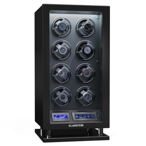 Klarstein Uhrenbeweger für 8 Automatikuhren, mit Acryl-Tür und Fingerabdruck-Schloss, weiße LEDs, 5 TPD Einstellungen, automatischer Watch Winder