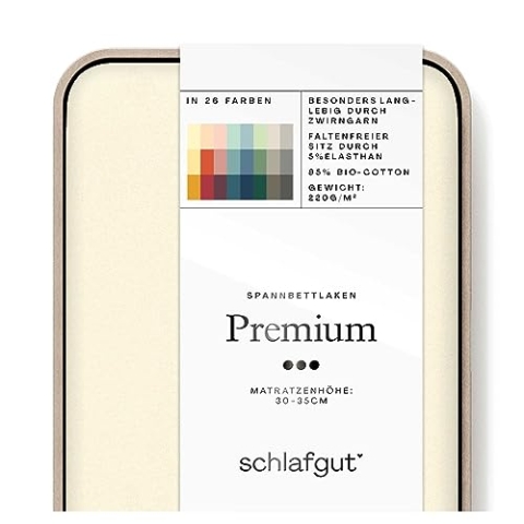 Schlafgut Premium Spannbettlaken 90x190cm bis 100x220cm Yellow Light, Spannbetttuch aus weicher Biobaumwolle