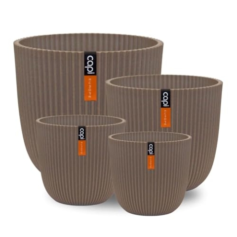 Capi Europe - Geschenkset Blumentopf Kugel Groove 'Made with' Warm Taupe - Set L - Blumentöpfe für drinnen und draußen - Hergestellt aus recycelten Materialien