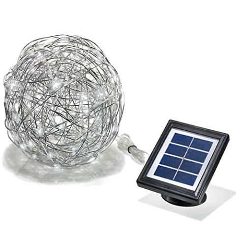 Esotec Drahtkugel Solarkugel außen, 50 LEDs kaltweiß, Akku, Leuchtkugel, Drahtgeflecht, Solarkugel, Gartenkugel, Solarleuchte, Kugelleuchte, Metall, Silber, Winterfest, wetterfest, Outdoor 102112