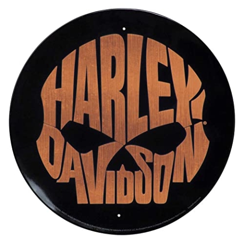 Harley-Davidson Round Tin Sign, Shiny Copper Willie G Skull Logo - 12 inches