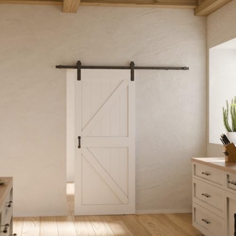 inova Schiebetür Komplettset weiß 900x2150mm Scheunentor offene Laufschiene schwarz mit Softclose