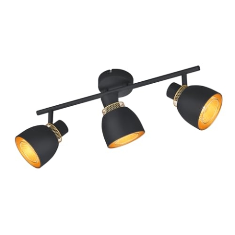 Reality Leuchten Spotbalken Punch R80813032, Metall Schwarz matt/Goldfarbig, exkl. 3x E14