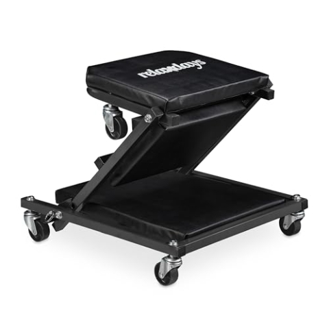 Relaxdays Rollbrett Werkstatt bis 150 kg, 2in1 Rollsitz & Werkstattliege, klappbar, 360° drehbar, Auto, Stahl, schwarz