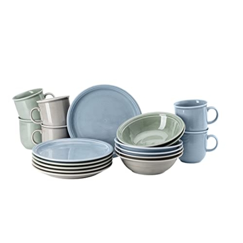 Thomas Trend Colour Mixed II Frühstücksset 18-tlg, Moon Grey, Moss Green, Arctic Blue
