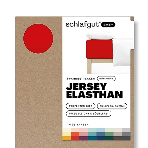 Schlafgut Easy Jersey Elasthan Boxspring Spannbettlaken 140x200 bis 160x220 Red Deep, Spannbetttuch aus superweicher Baumwolle mit Elasthan