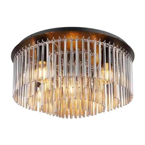 Globo Deckenleuchte Schwarz mit Glas Lampenschirm in Rauchfarben, Ø 50cm, 15698D1