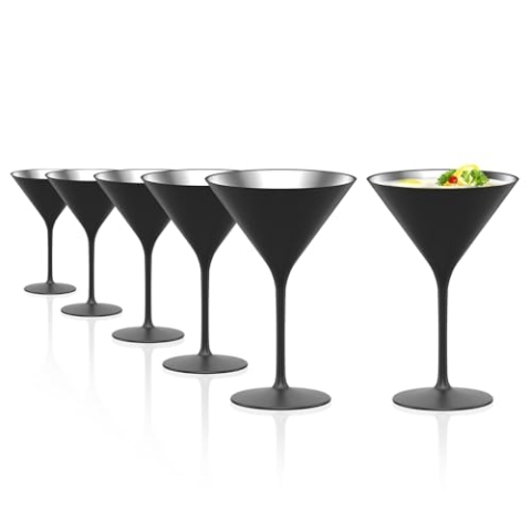 Stölzle Lausitz Elements Cocktailgläser Schwarz/Silber 6er-Set 240 ml – Stilvolle Cocktail Gläser ideal für Martini & Manhattan – Martinigläser aus bleifreiem Kristallglas – Spülmaschinen- & stoßfest