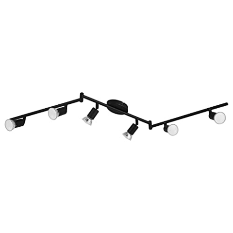 EGLO LED Deckenleuchte Buzz-LED, 6 flammige Deckenlampe, Deckenstrahler aus Metall, Wohnzimmerlampe in Schwarz, Küchenlampe, LED Spots mit GU10 Fassung, L 105 cm