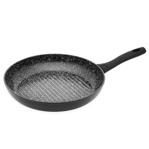 Gerlach Granitex Grillpfanne Keramik Beschichtet Alu Bratpfanne Keramikpfanne Induktionsgeeignet Elektro Gas Keramik Induktion Herd Küche Küchenzubehör 28 cm, Schwarz