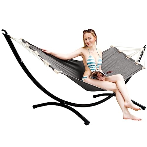 AMANKA Outdoor Hängematte mit Gestell 1 Person - 300cm Hängemattengestell bis 120kg - 190x80 Hängematte für Garten mit Gestell - Hängematte für Balkon Hängeliege mit Gestell Boho Gartenliege Hängend