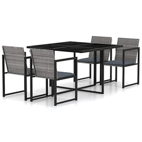 vidaXL Garten Essgruppe 5-TLG., Gartengarnitur mit Kissen, Sitzgruppe für Garten Terrasse, Gartenmöbel Set Gartenset, Grau Poly Rattan