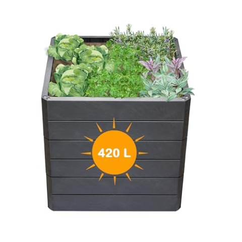 Yoursol Ergo Quadro L 75 Hochbeet Wood mit Flora Wassersparsystem, 420 Liter, Hochbeete für Garten Kunststoff 80 x 80 cm, Hochbeet anthrazit Outdoor