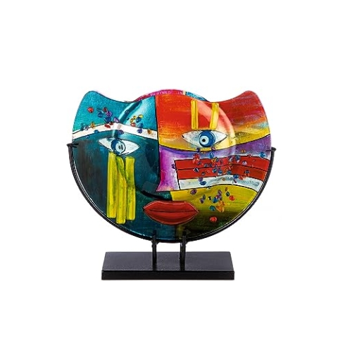 GILDE GLAS art Deko Vase aus Glas auf Metallfuß - Gesichtsvase - Deko Wohnzimmer - Geschenke für Frauen Geburtstag Weihnachten - Mehrfarbig Höhe 35 cm Breite 39 cm
