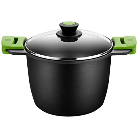 BRA Prior -Aluminium-Guss POT HOCH GLAS PRIORITY 24CM.Für alle Arten von Kochfeldern geeignet, einschließlich Induktionsfeldern, Schwarz