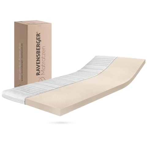 RAVENSBERGER Latex Topper Natura LUX - Härtegrad H2/H3, mittel - 50-110 kg - 120 x 200 cm, Höhe 9 cm - 7-Zonen Matratzenauflage aus Natur-Latex mit RAVOTEX Baumwoll-Bezug, allergikerfreundlich
